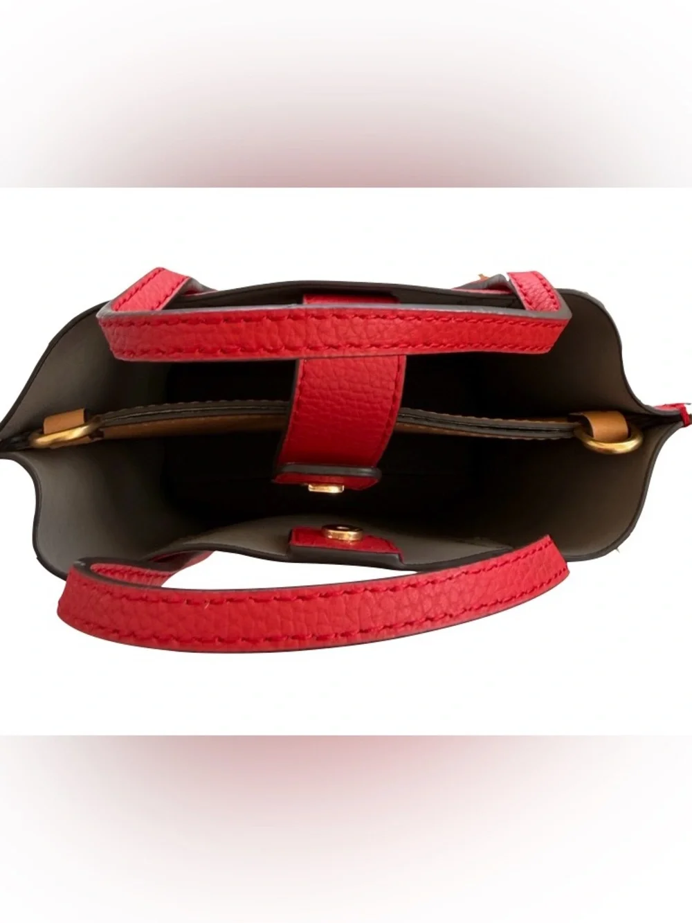 Tory Burch Red Pebbled Mini Tote with Gold Logo Accent
